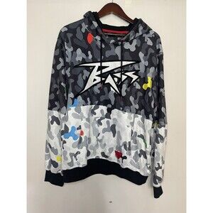 Ron BASS Hoodie Pullover Sweatshirt Patches Mens 2XL XXL NEW Black White Graphic